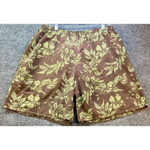 Patagonia Swim Shorts Mens XL‎ Brown Green Floral Board Trunks Mesh Lined Pocket